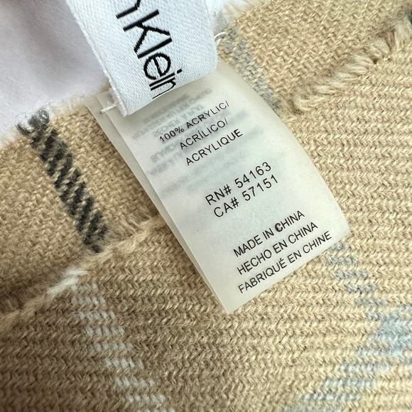 Calvin Klein Acrylic Tan Plaid Fringe Scarf - Picture 6 of 7